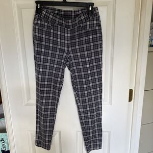 Seven7 Dark Gray and White Plaid Mid Rise Leggings Pants Size Small 2 Pockets